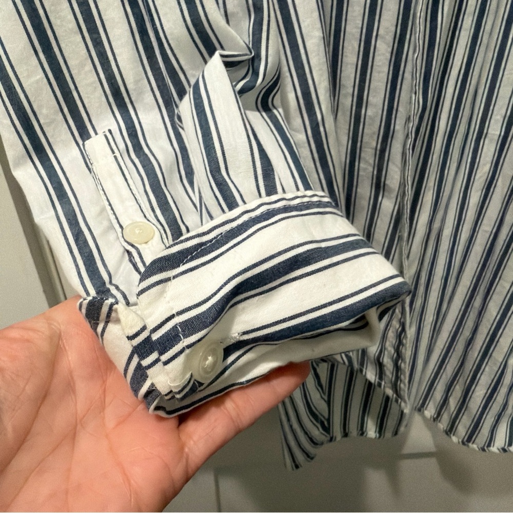 Maeve Anthropologie Blue and White Striped Button Shirt minimalist classic - Picture 5 of 11